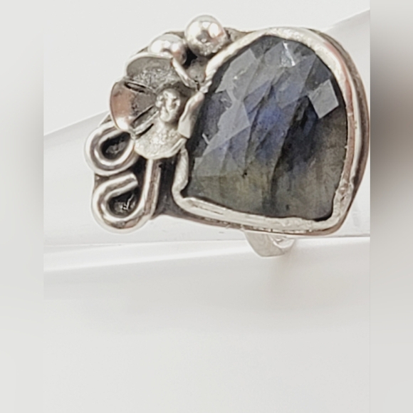 LABRADORITE FLORAL RING HANDMADE IN STERLING SILVER METAL SIZE 8.5 - Picture 5 of 7